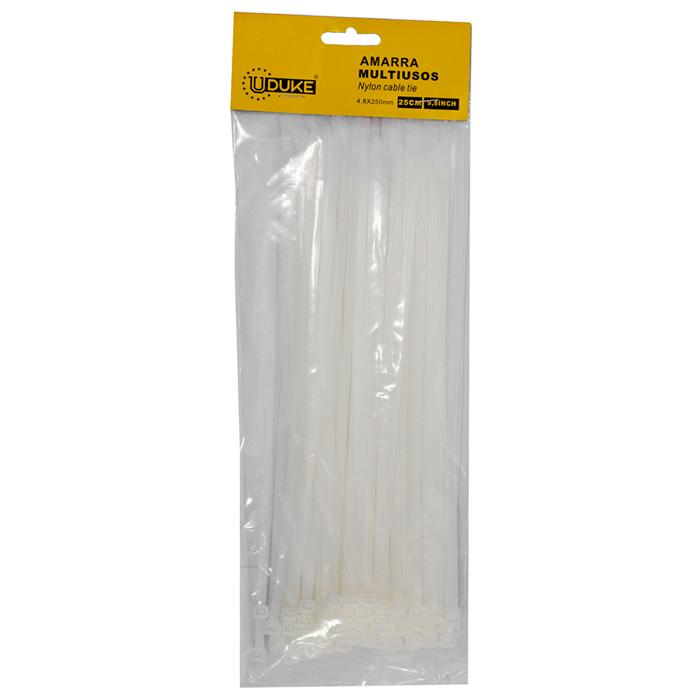 AMARRA PLASTICA UDUKE BLANCA 4.8X250MM (25 CM) (100 UNDS) (HT70025)