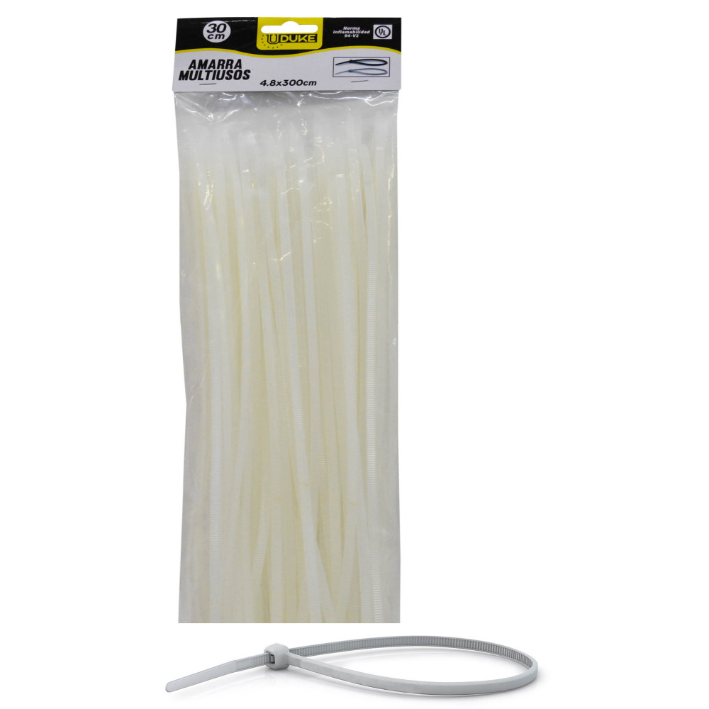 AMARRA PLASTICA UDUKE BLANCA 4.8X300MM (30 CM) (100 UNDS) (HT70026)