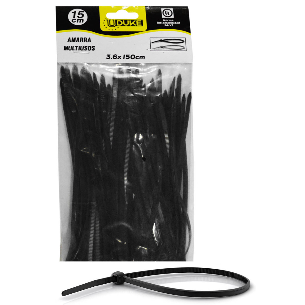 AMARRA PLASTICA UDUKE NEGRA 3.6X150MM (15 CM) (100 UNDS) (HT70032)