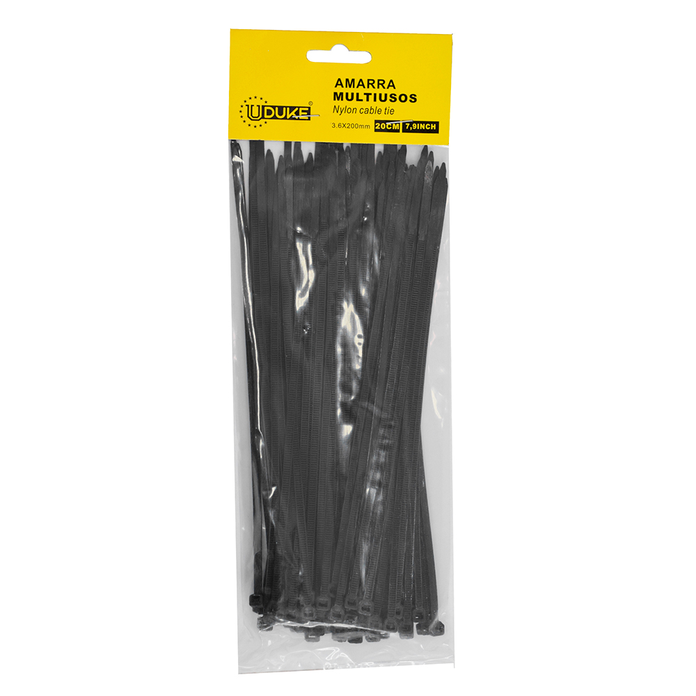 AMARRA PLASTICA UDUKE NEGRA 3.6X200MM (20 CM) (100 UNDS) (HT70033)