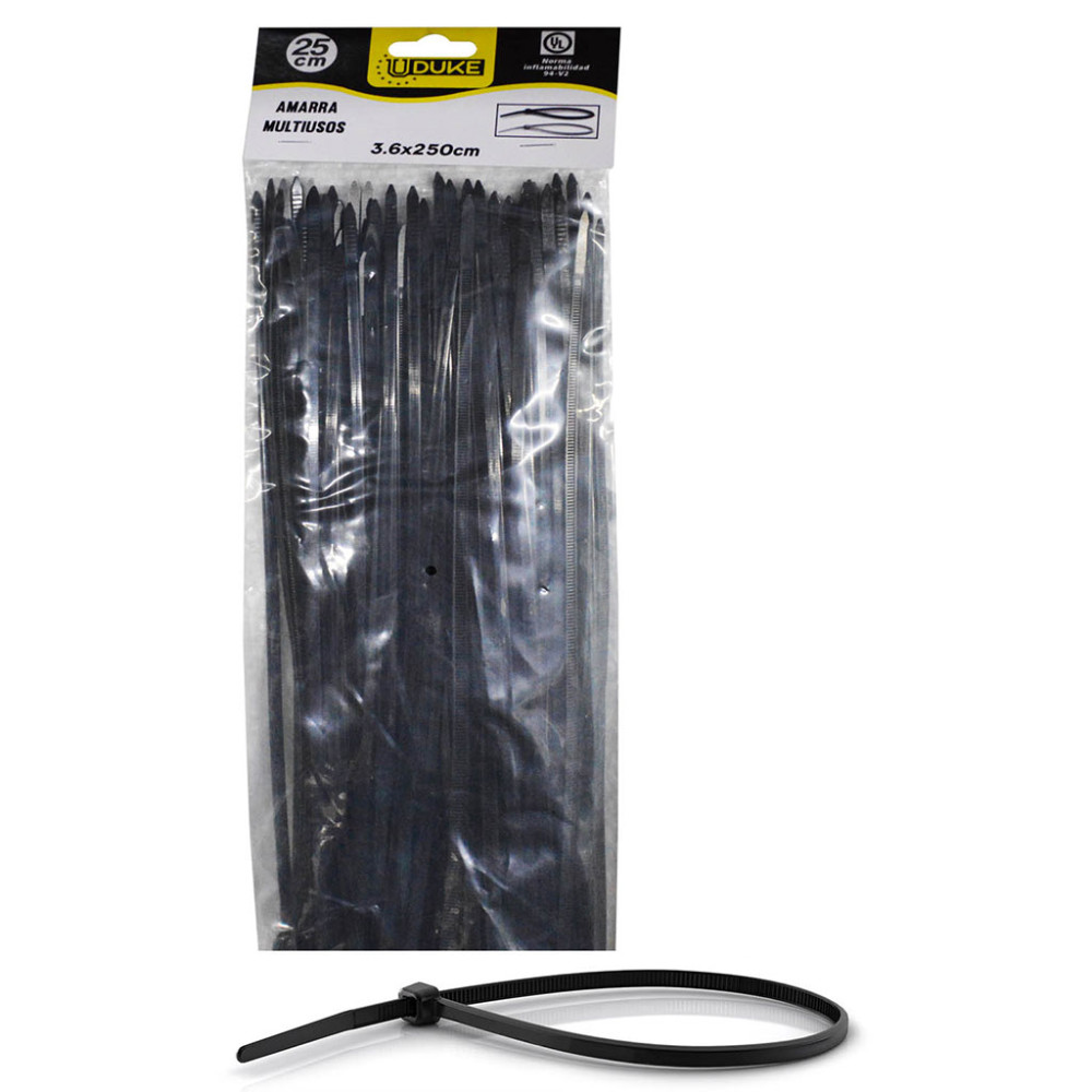 AMARRA PLASTICA UDUKE NEGRA 3.6X250MM (25 CM) (100 UNDS) (HT70034)