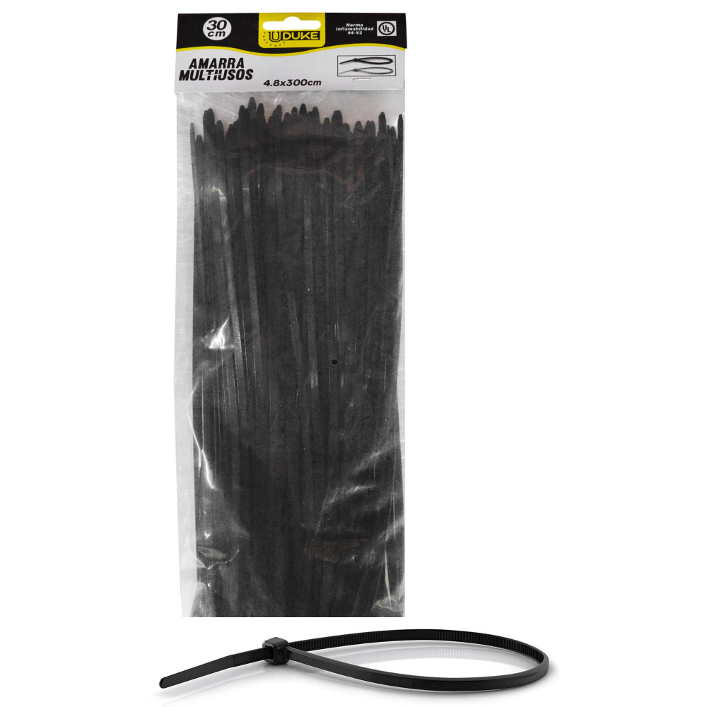 AMARRA PLASTICA UDUKE NEGRA 4.8X300MM (30 CM) (100 UNDS) (HT70038)
