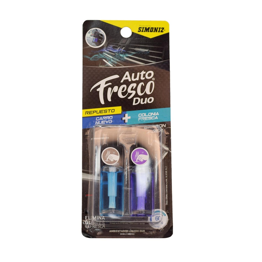 AMBIENTADOR SHICK REPUESTO SPLASH x 2 CARRO NVO & COLONIA FRESCA SIMONIZ (108988)