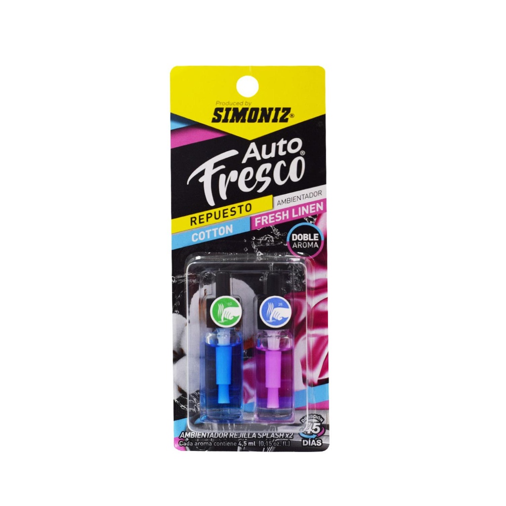 AMBIENTADOR SHICK REPUESTO SPLASH x 2 COTTON & FRESH LINEN SIMONIZ (108984)