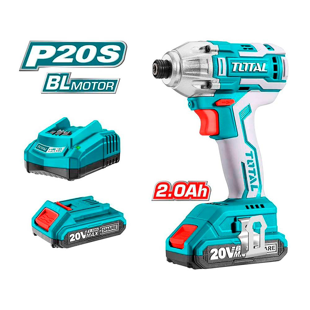 ATORNILLADOR DE IMPACTO INALAMBRICO 1/4" 20V INCLUYE 2 BATERIAS 1 CARGADOR SUPER SELECT TOTAL (UTIRLI2017)