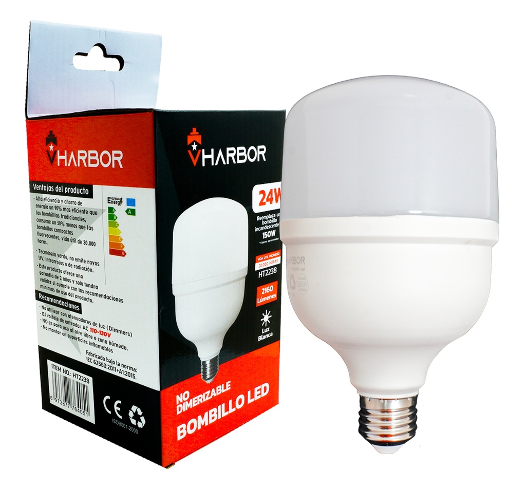 BOMBILLO LED 20W VHARBOR LUZ DIA E27 MULTIVOLTAGE (6500K)(T100)(HT2238)