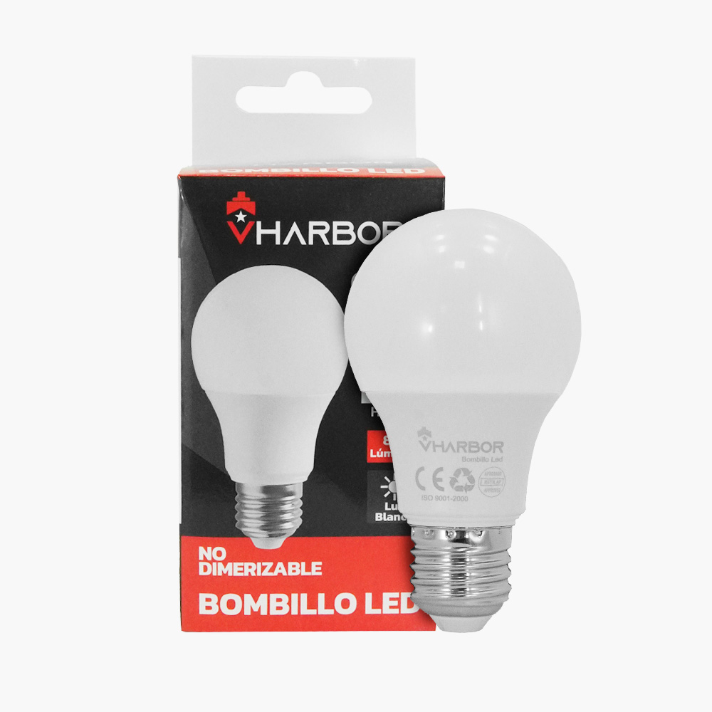 BOMBILLO LED 9W VHARBOR LUZ DIA E27 MULTIVOLTAGE (6500K)(A60 )(HT2232)