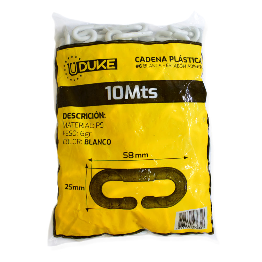 CADENA PLASTICA # 6 BLANCA ESLABON ABIERTO X 10 MTS UDUKE
