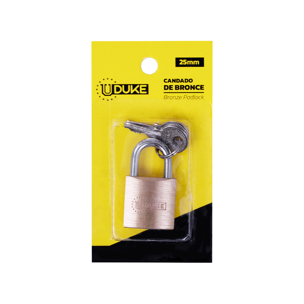 CANDADO 25MM BRONCE FINO EN BLISTER UDUKE (GARANTIA 5 AÐOS)
