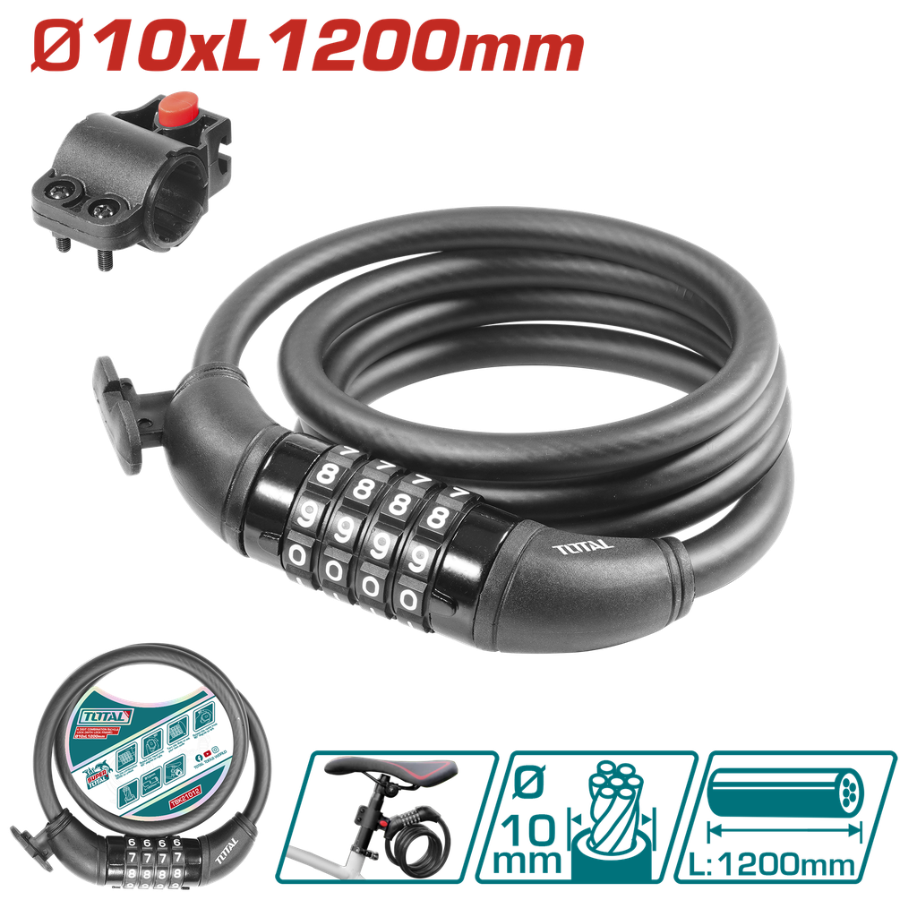 CANDADO MOTO CLAVE 10X1200MM SUPER TOTAL (TBK21012)