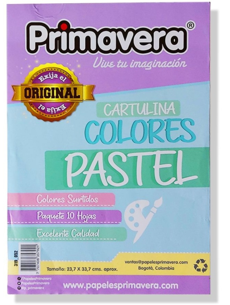 CARTULINA PRIMAVERA COLORES PASTELES X 10 PCS