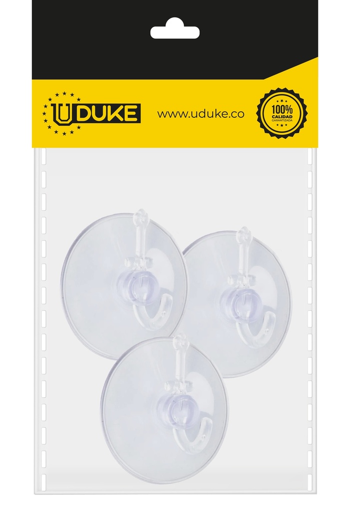 CHUPA ADHESIVA TRANSPARENTE # 4 CON GANCHO PLASTICO PQT X 3 UDUKE