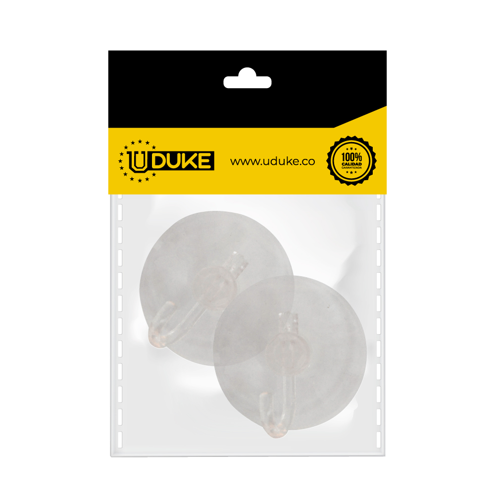 CHUPA ADHESIVA TRANSPARENTE # 6 CON GANCHO PLASTICO PQT X 2 UDUKE