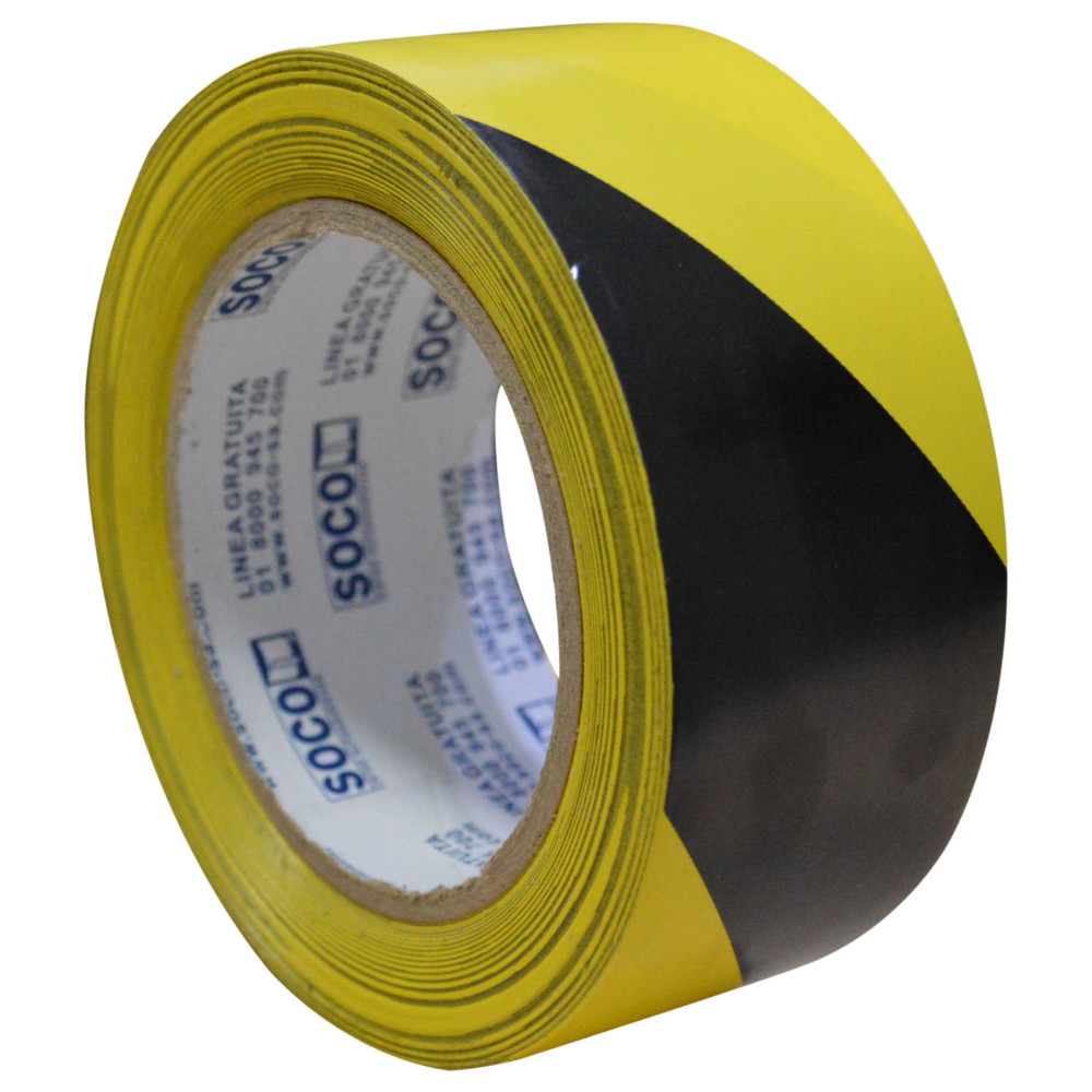 CINTA SOCO ADHESIVA DEMARCACION DE PISO Y/O SEGURIDAD AMARILLA NEGRA 2 X 33 MTS (48X33)