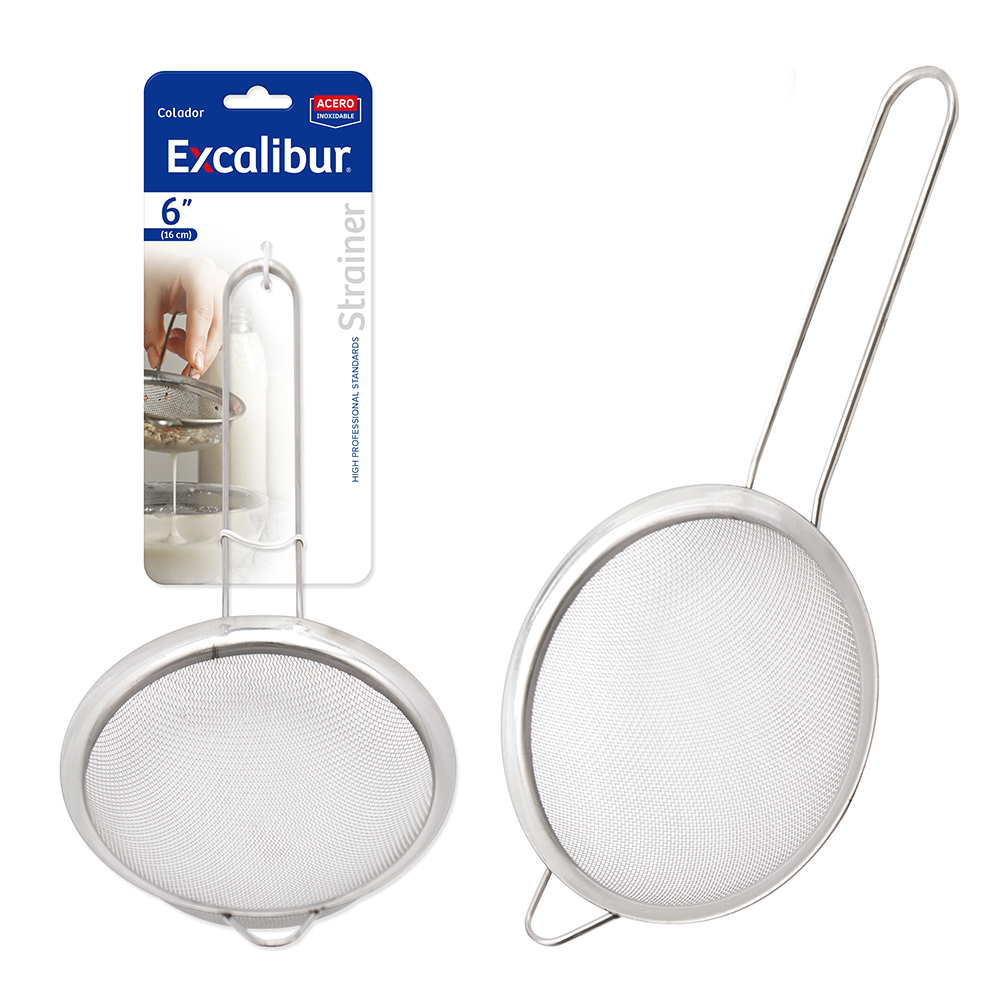 COLADOR 6 PULG ACERO MANGO LARGO EXCALIBUR