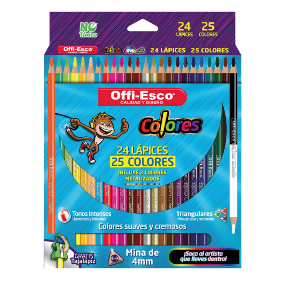 COLORES X 24 OFFIESCO TRIANGULAR MINA 4MM (OE146)