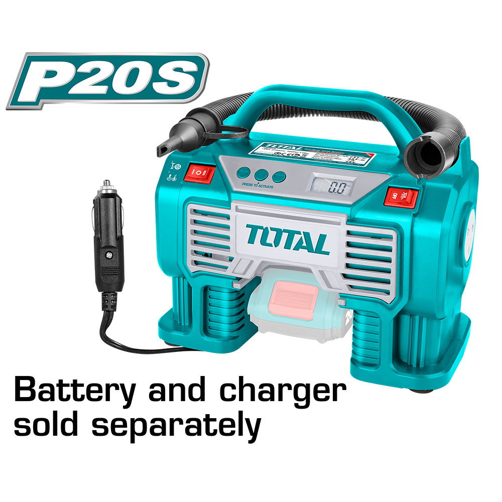 COMPRESOR MINI INALAMBRICO 20V PARA CARRO BATERIA Y CARGADOR NO INCLUIDO TOTAL (TACLI2002)