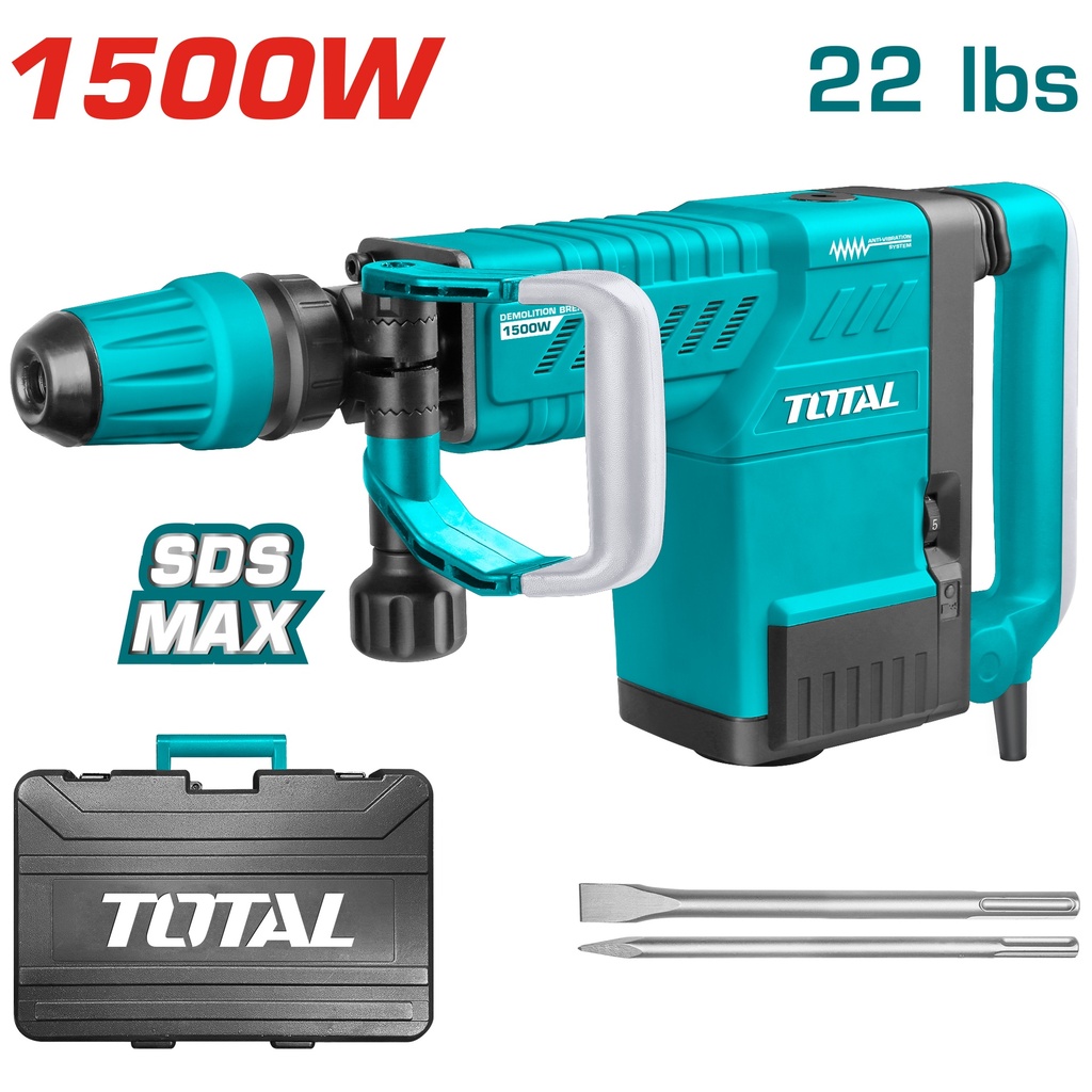 DEMOLEDOR SDS MAX 1500W 25JOULES CAJA PLASTICA INDUSTRIAL TOTAL (UTH215002)