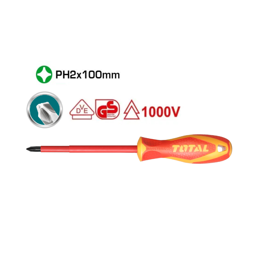 DESTORNILLADOR AISLADO 1000V (+) INDUSTRIAL AMARILLO-ROJO TOTAL (THTISPH2100)