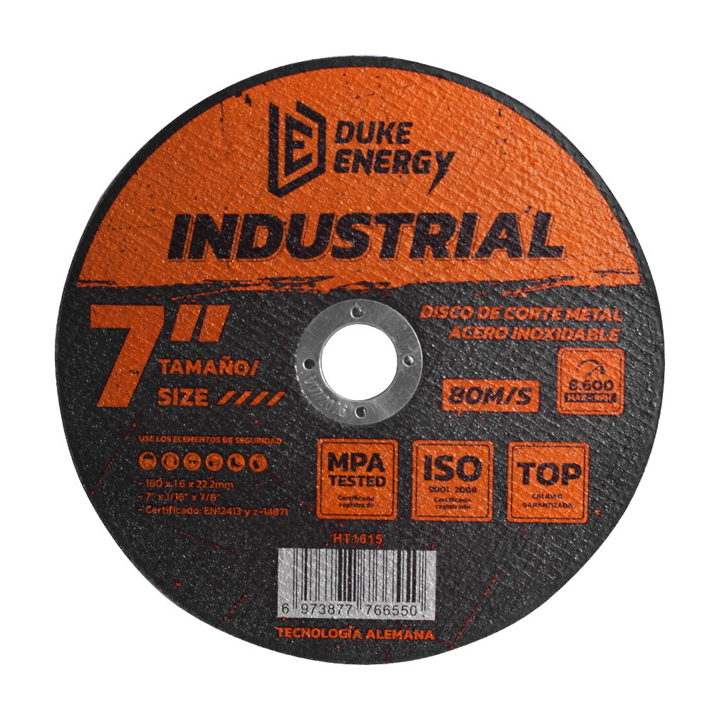 DISCO  7" CORTE METAL ACERO INOX INDUSTRIAL DUKE ENERGY (HT1615)