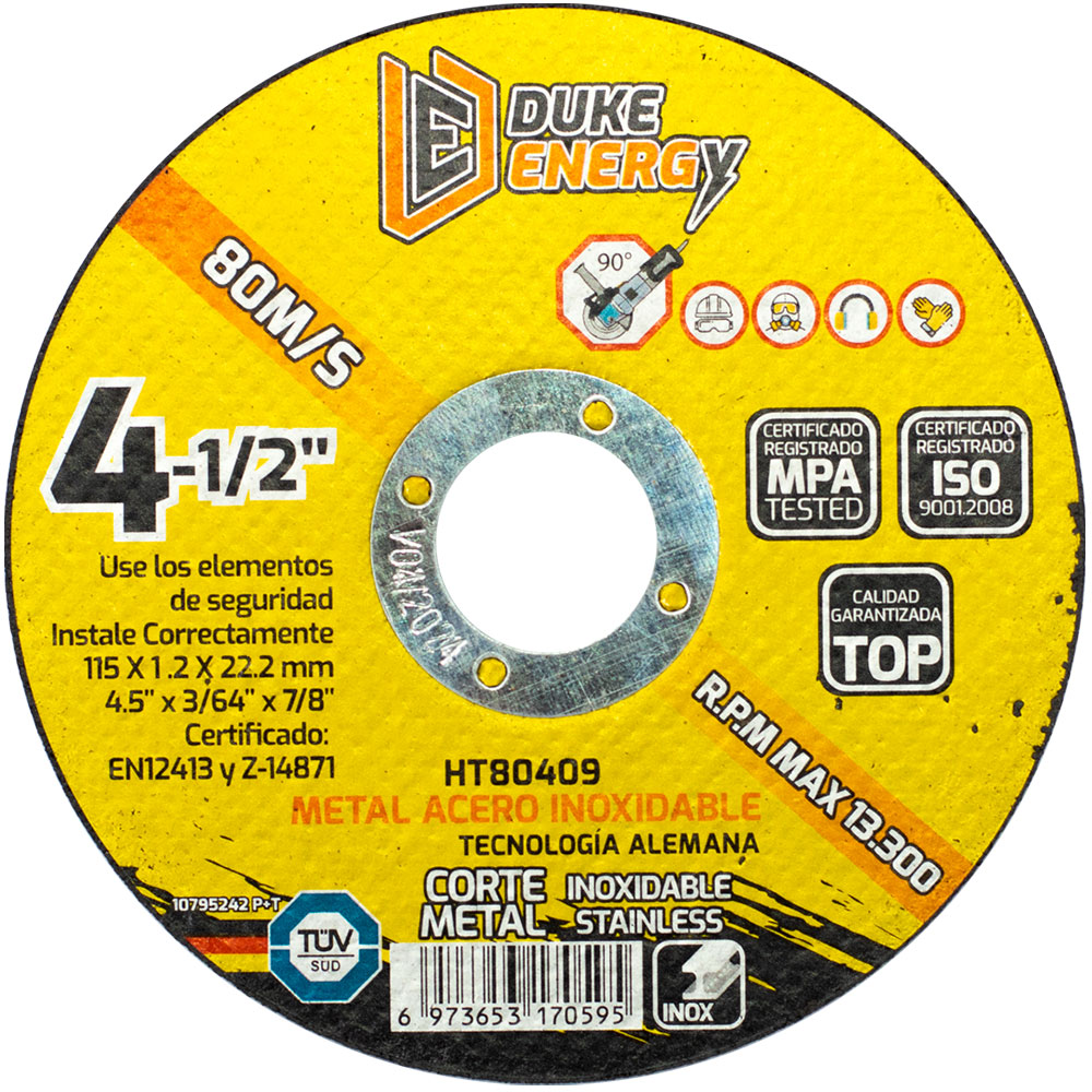DISCO 4 1/2" CORTE METAL ACERO INOX 2 EN 1 DUKE ENERGY TECNOLOGIA ALEMANA (HT80409)