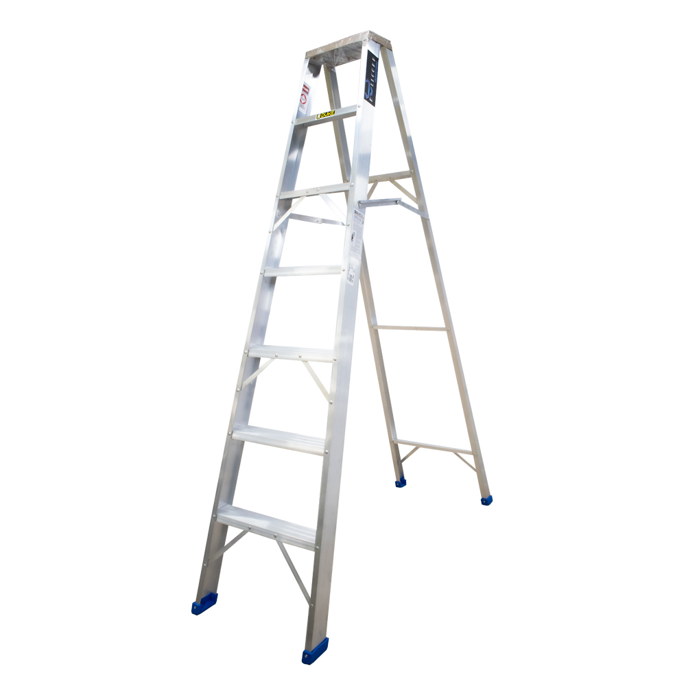 ESCALERA DE ALUMINIO 6 PASOS 5 PELDAÐO INDUSTRIAL CAP 180 KILOS UDUKE CON PLATAFORMA  (HT1316N)