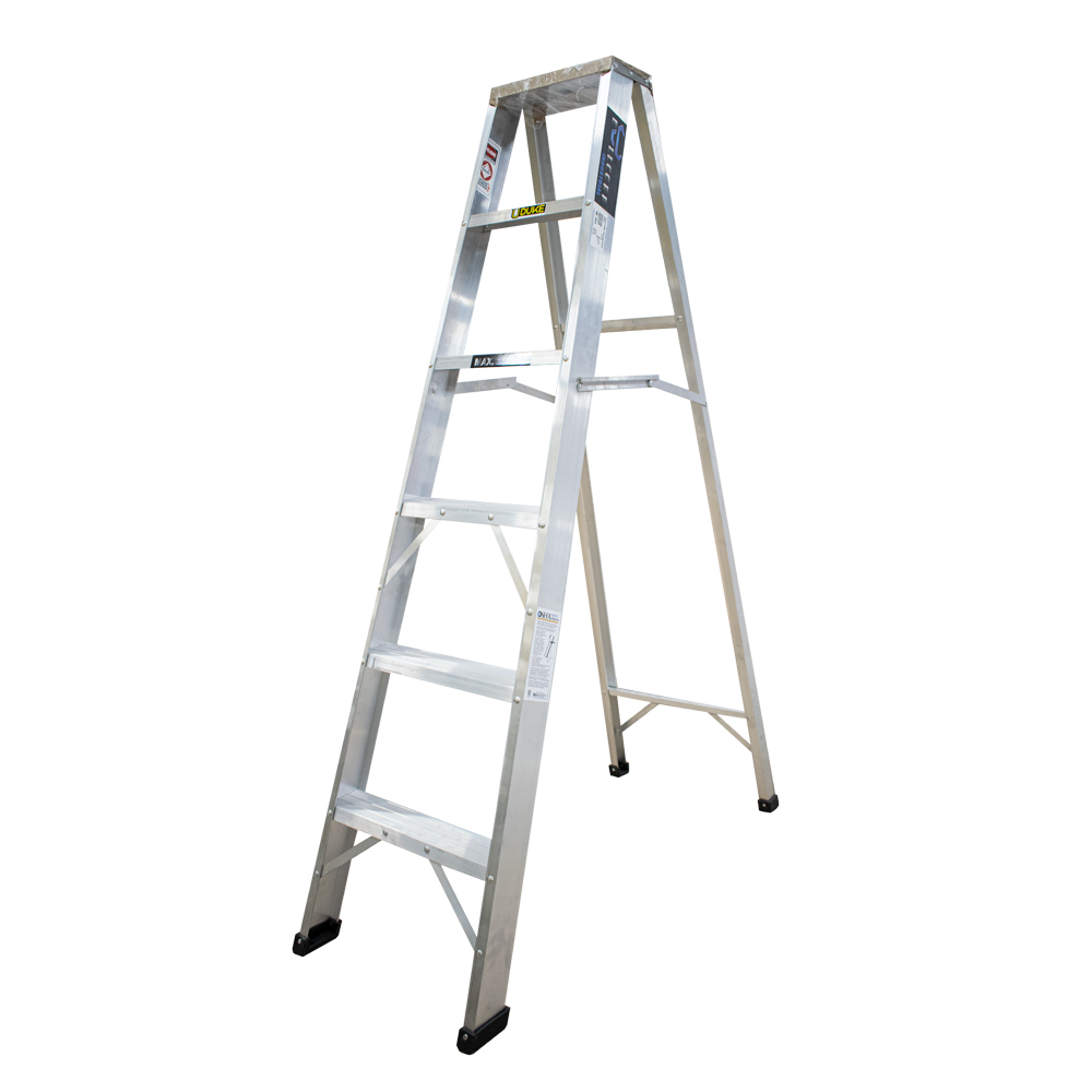 ESCALERA DE ALUMINIO 6 PASOS 5 PELDAÐO INDUSTRIAL CAP 180 KILOS UDUKE CON PLATAFORMA 170 CM (HT1315N)