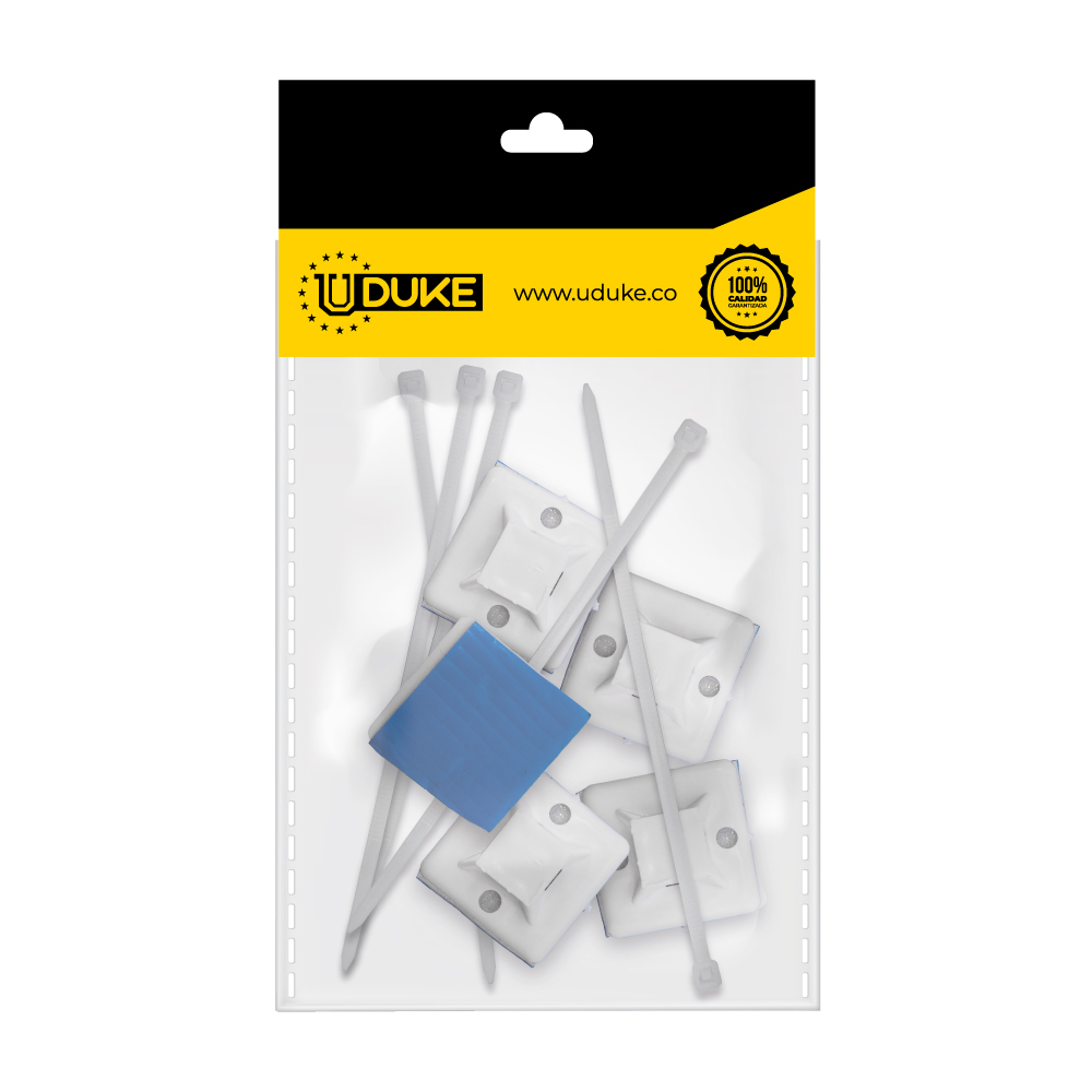 GRAPA ADHESIVA PARA CABLES (2.4x2.4 CM) PARA USAR CON AMARRAS PQT X 5 UDUKE