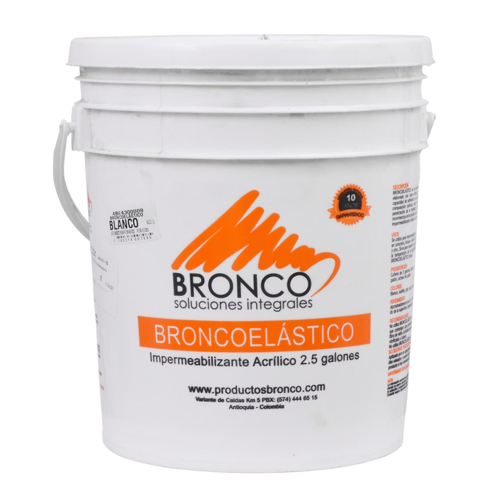 IMPERMEABILIZANTE ACRILICO 10 AÐOS BRONCO ELASTICO BALDE BLANCO (4BE4300009)