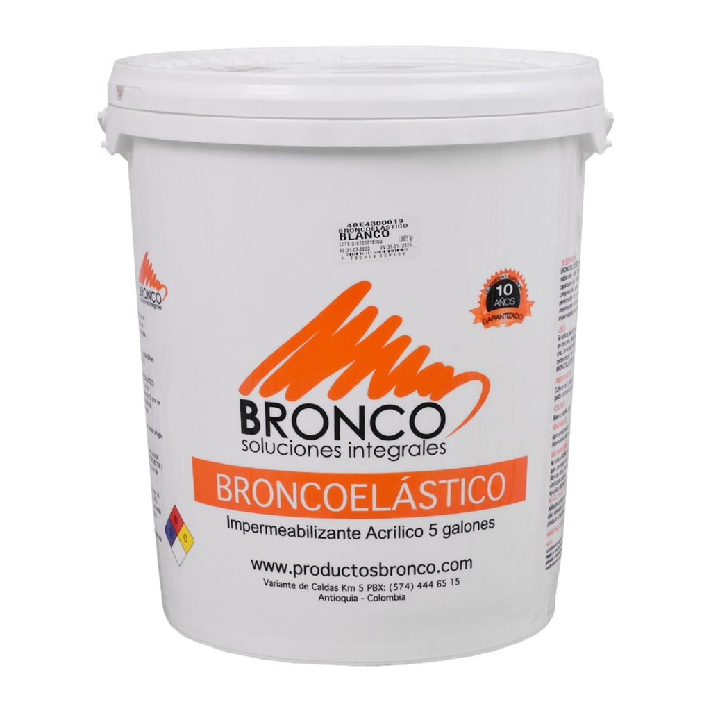 IMPERMEABILIZANTE ACRILICO 10 AÐOS BRONCO ELASTICO CUÐETE BLANCO (4BE4300019)
