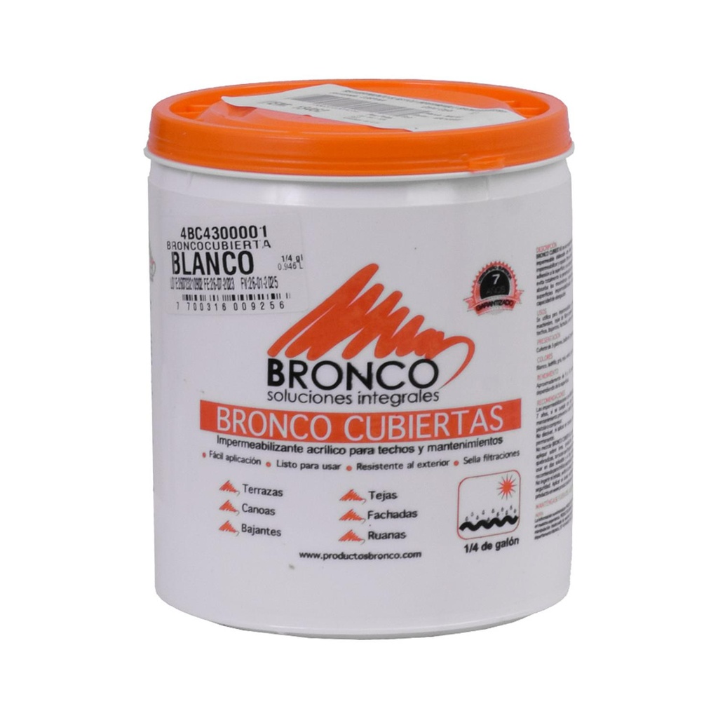 IMPERMEABILIZANTE ACRILICO 7 AÑOS BRONCO CUBIERTA CUARTO BLANCO (4BC4300001)