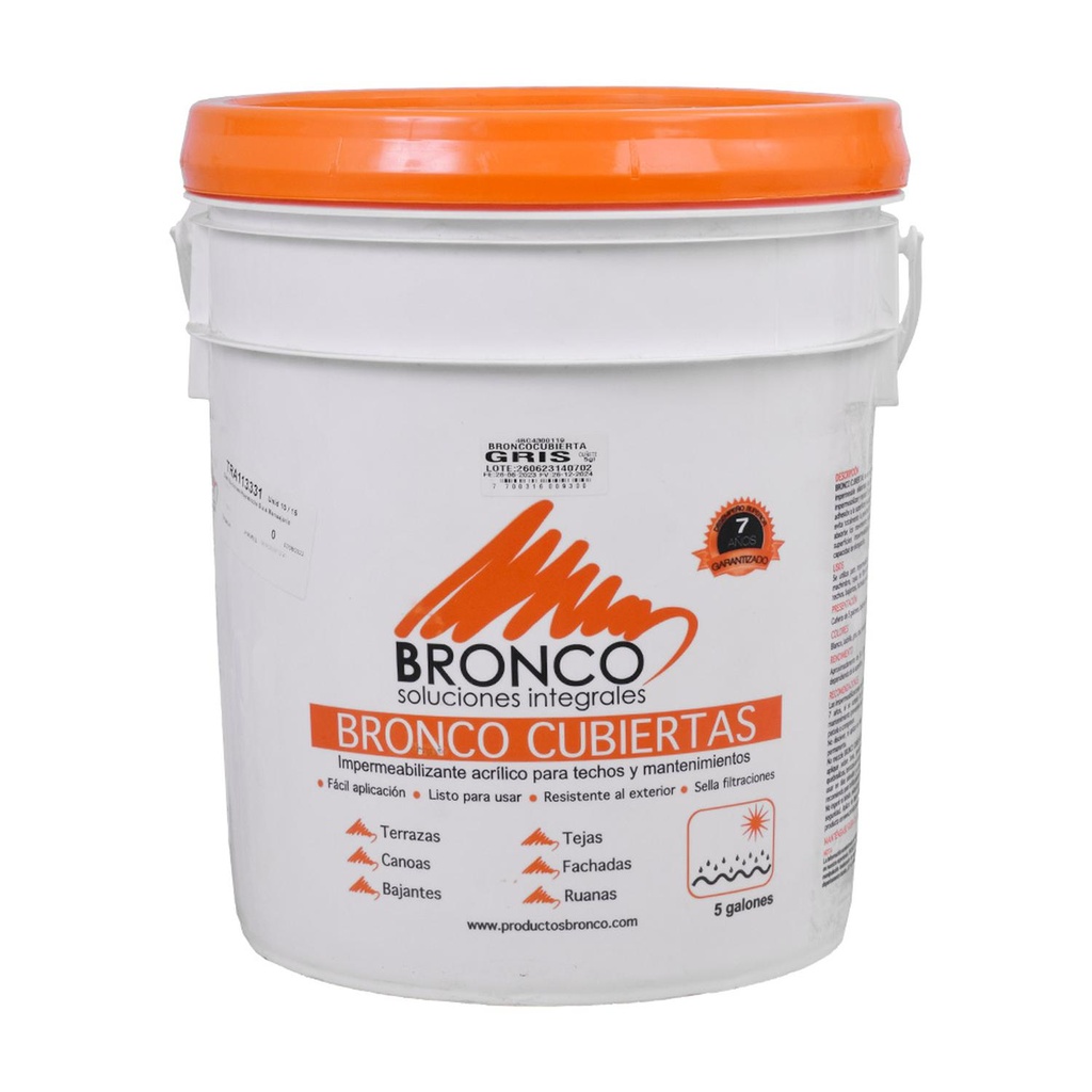 IMPERMEABILIZANTE ACRILICO 7 ANOS BRONCO CUBIERTA CUNETE GRIS (4BC4300119)