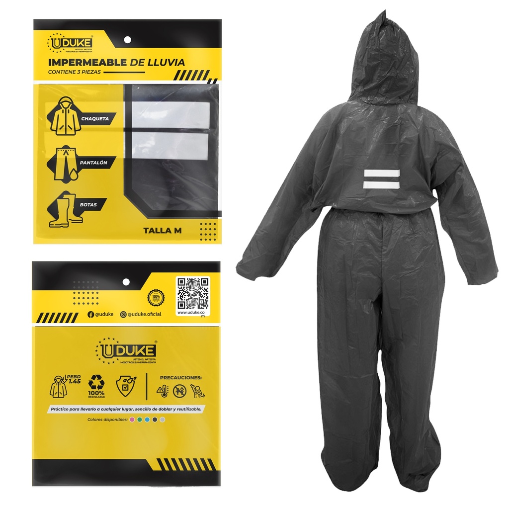 IMPERMEABLE PARA MOTO PLASTICO COMPLETO REFLECTIVO CON SOLAPA TALLA M
