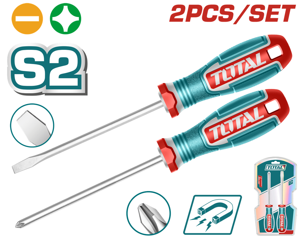 JUEGO DESTORNILADORES X2 PZS PUNTA INMANTADA SUPER TOTAL (TKSDS0226)