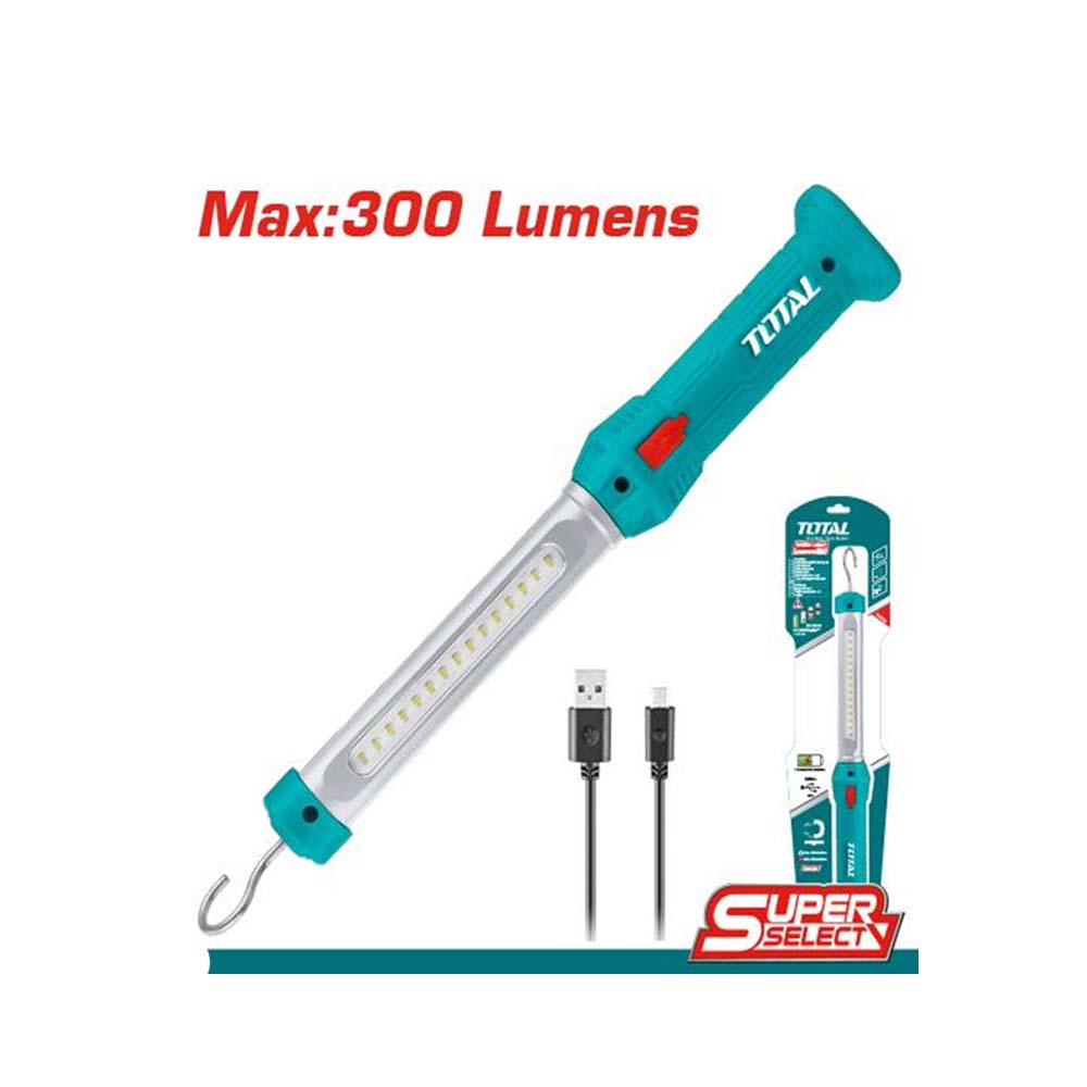 LAMPARA DE TRABAJO 300 LUMENES RECARGABLE CON GANCHO SUPER SELECT TOTAL (TWLI35261)