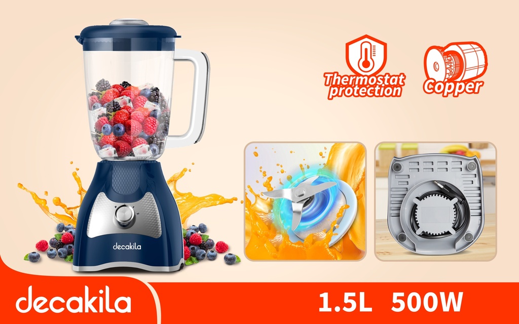 LICUADORA DE  DOS VELOCIDADES 1.5L  VASO PLASTICO 120V DECAKILA (KUJB043L)