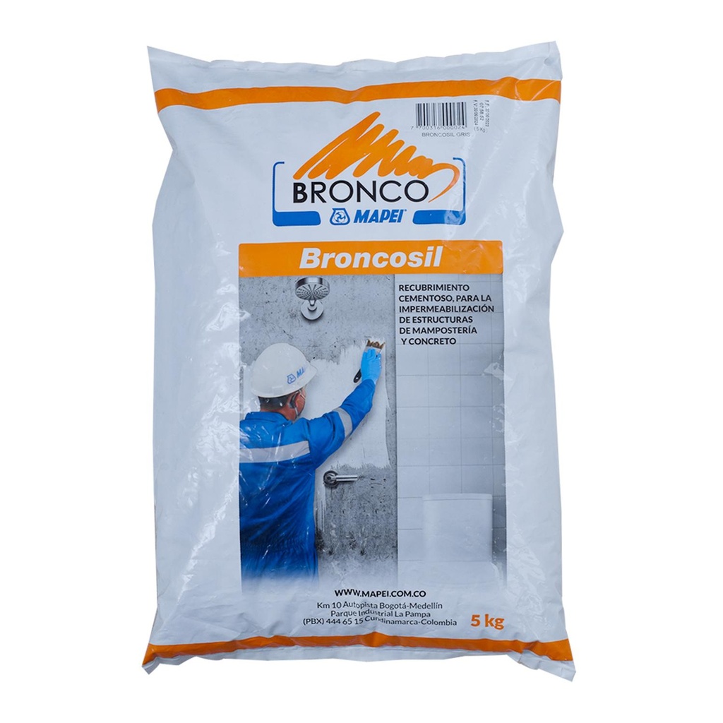 MORTERO IMPERMEABILIZANTE EN POLVO BRONCOSIL BULTO X 5 KG GRIS (5400805)
