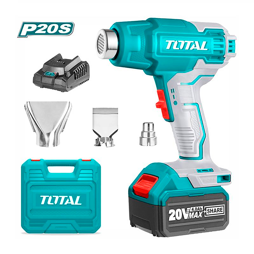 PISTOLA CALOR INALAMBRICA  20V INCLUYE 3 BOQUILLAS 1 BATERIA 4.0AH Y 1  CARGADOR INDUSTRIAL TOTAL (UTBLI20025)