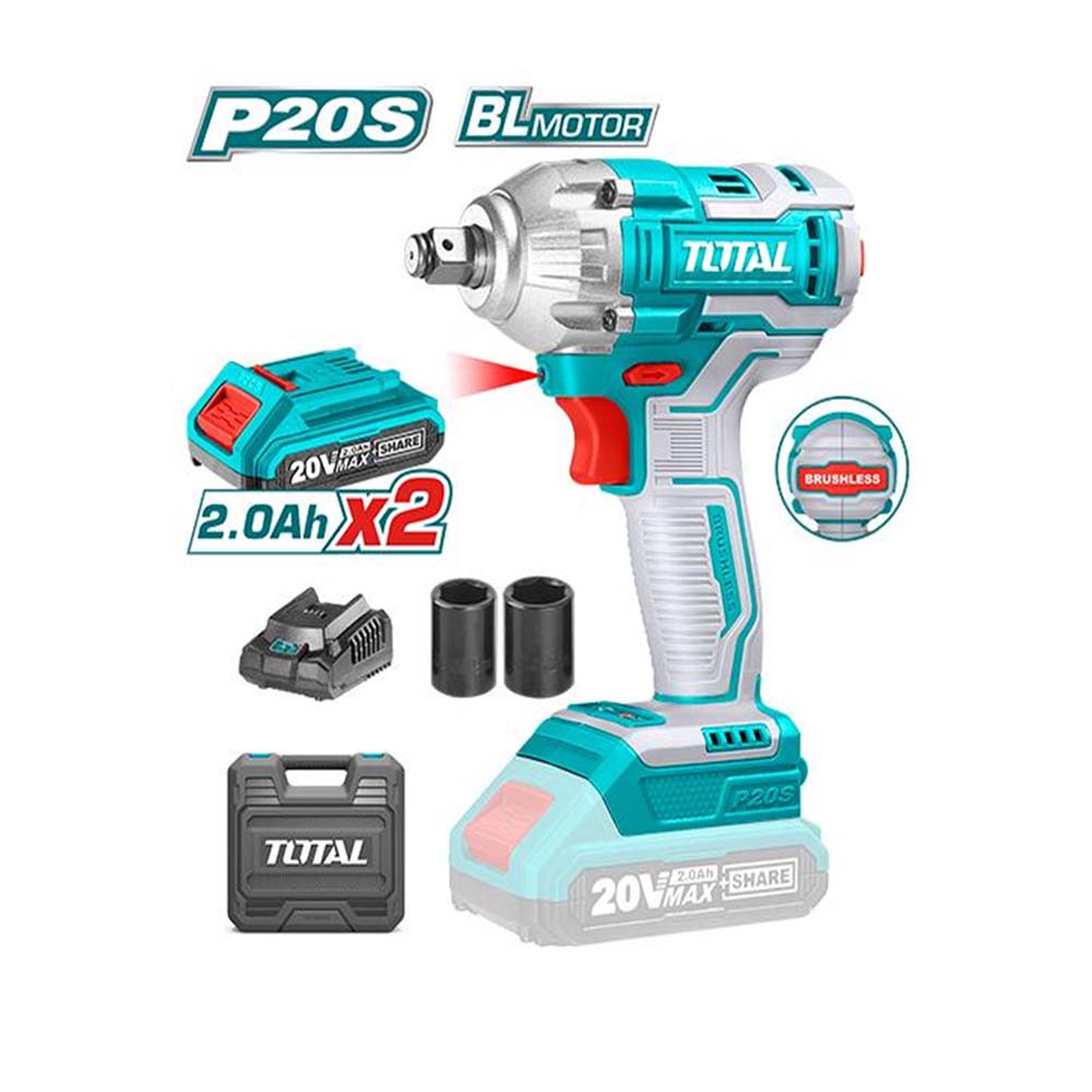 PISTOLA IMPACTO INALAMBRICA 1/2" 20V INCLUYE 2 BATERIAS 1 CARGADOR SUPER SELECT TOTAL (UTIWLI2038)