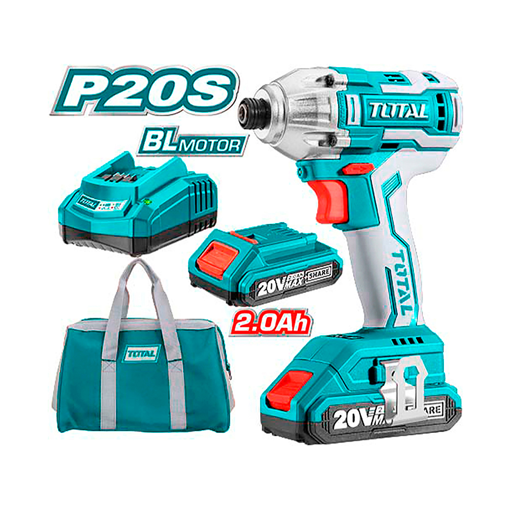 PISTOLA IMPACTO INALAMBRICA 1/4 INDUSTRIAL 20V HEXAGONAL INCLUYE 2 BATERIAS 1 CARGADOR TOTAL (UTIRLI2002)