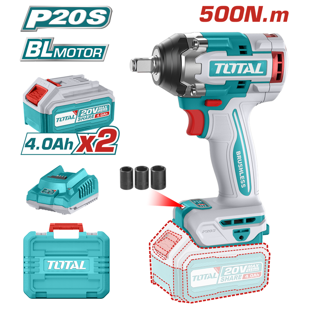PISTOLA IMPACTO INALAMBRICO 1/2 20V INCLUYE 2 BATERIAS 1 CARGADOR SUPER TOTAL (UTIWLI2050)