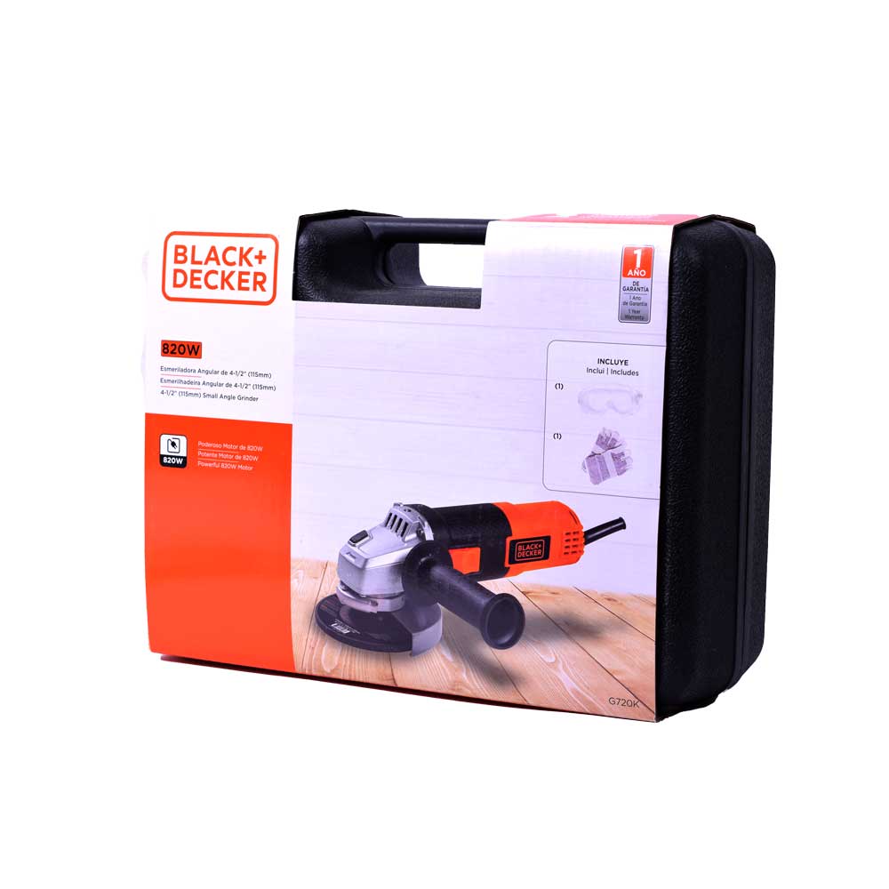 PULIDORA BLACK & DECKER 4 1/2 820W + GAFAS Y GUANTES(G720K -B3)T-PROFESIONAL CON ESTUCHE