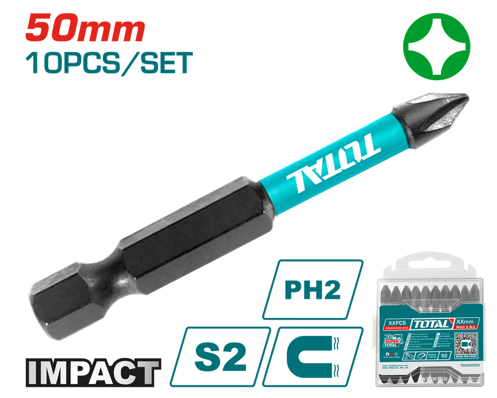 PUNTAS TALADRO INMANTADAS DE IMPACTO (+) X 10 PZS INDUSTRIAL TOTAL (TACIM16PH223)