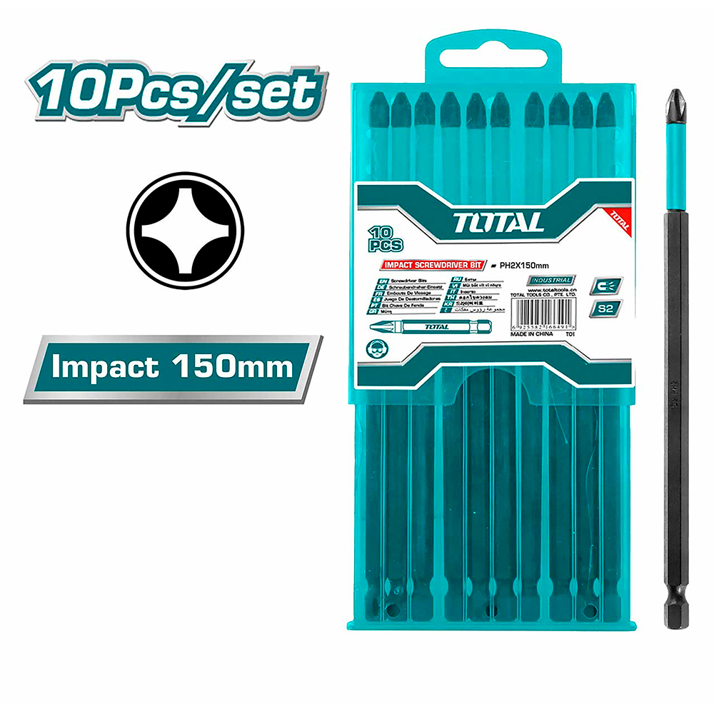PUNTAS TALADRO INMANTADAS PARA DESTORNILLADOR DE IMPACTO (+) X 10 PZS INDUSTRIAL TOTAL (TACIM16PH263)