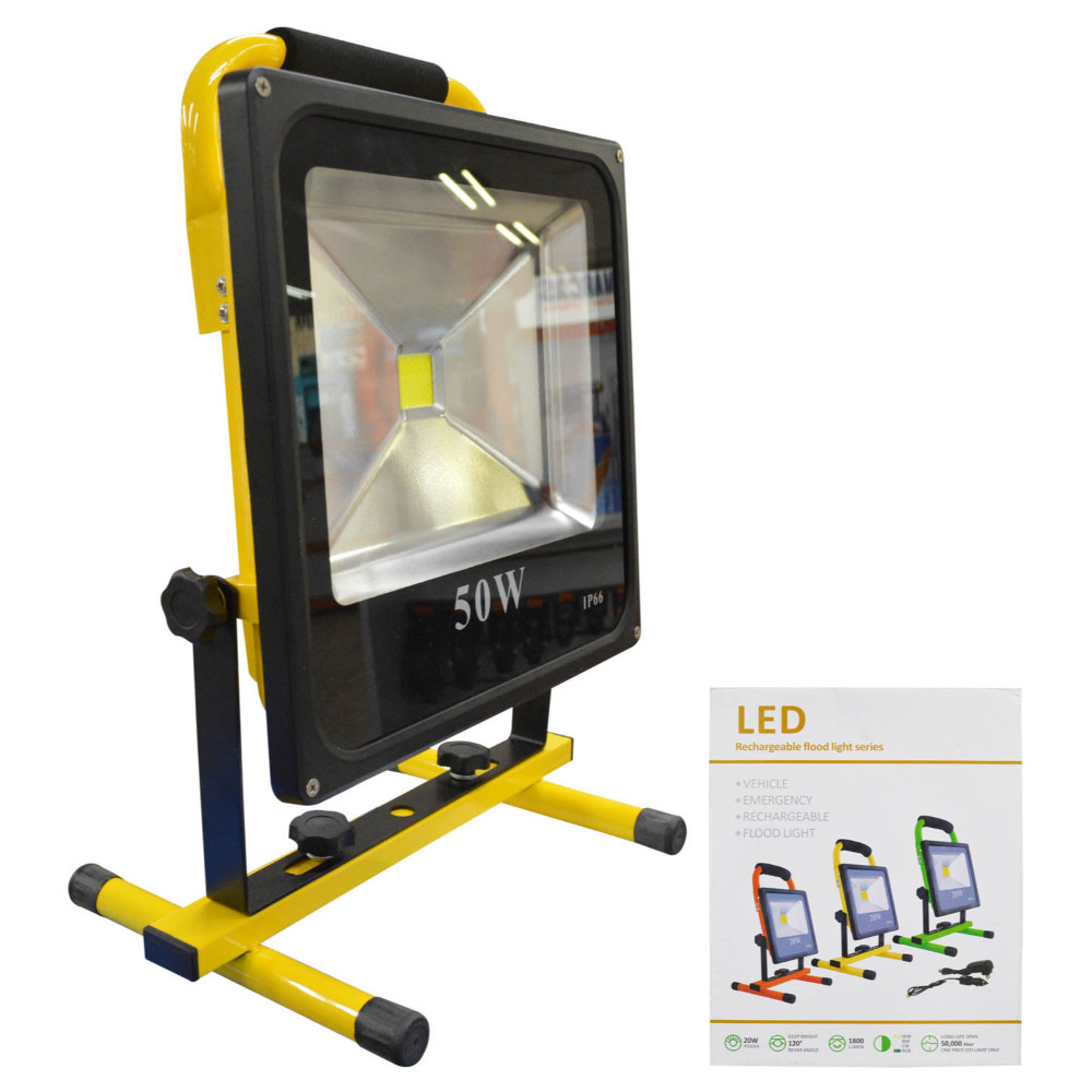 REFLECTOR LED RECARGABLE 50W MULTIUSOS (5V-110V) (4500 LM) (IP66) (HT80018)