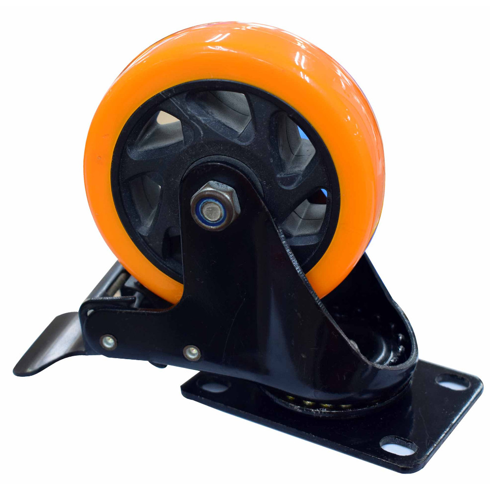 RODACHINES 4" PLANO NARANJA CON FRENO GIRATORIO 100MM 120KG (INDIVIDUAL) (HT40091)