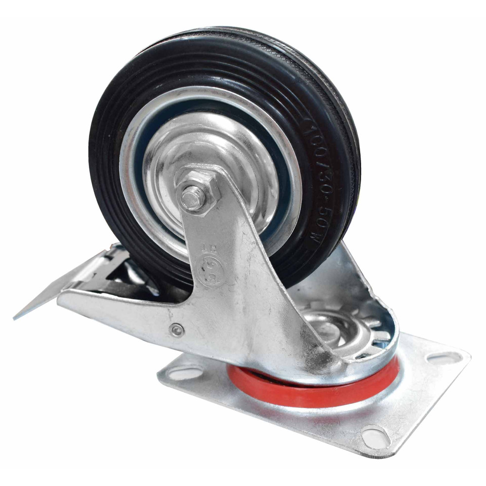 RODACHINES 4" PLANO NEGRO CAUCHO CON FRENO Y RIN 100MM 70KG (INDIVIDUAL) (HT80418)