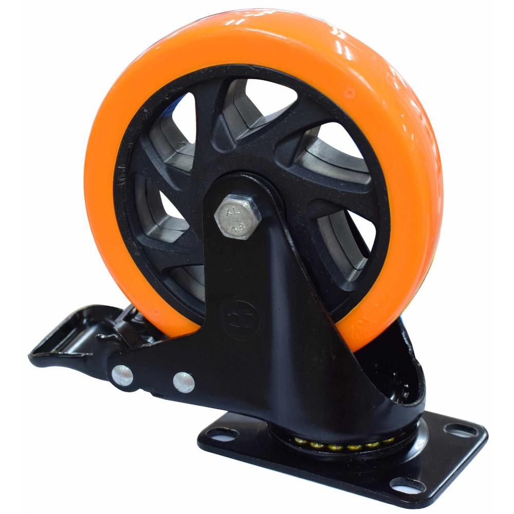 RODACHINES 5" PLANO NARANJA CON FRENO GIRATORIO 125MM 150KG (INDIVIDUAL) (HT40092)