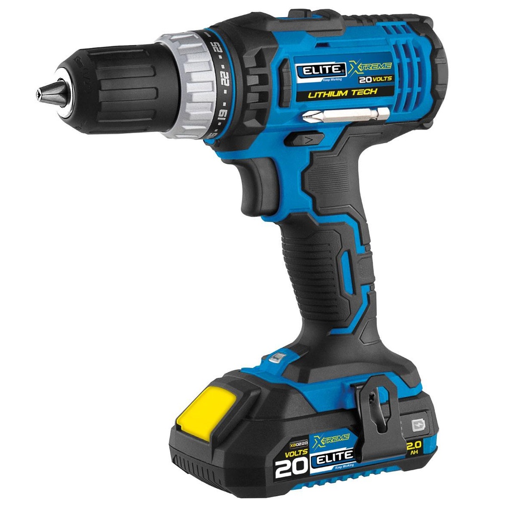 TALADRO ELITE DE ROTACION 1/2 INALAMBRICO ION DE LITIO 20V INLC 2 BATERIAS 2AH (XDD20)