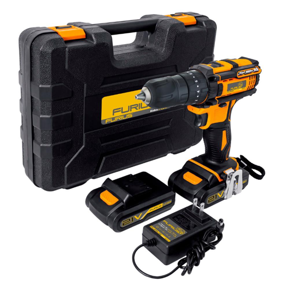 TALADRO FURIUS PERCUTOR DE 1/2 INALAMBRICO ION DE LITIO 21V INLC 2 BATERIAS Y ESTUCHE (FCD21)